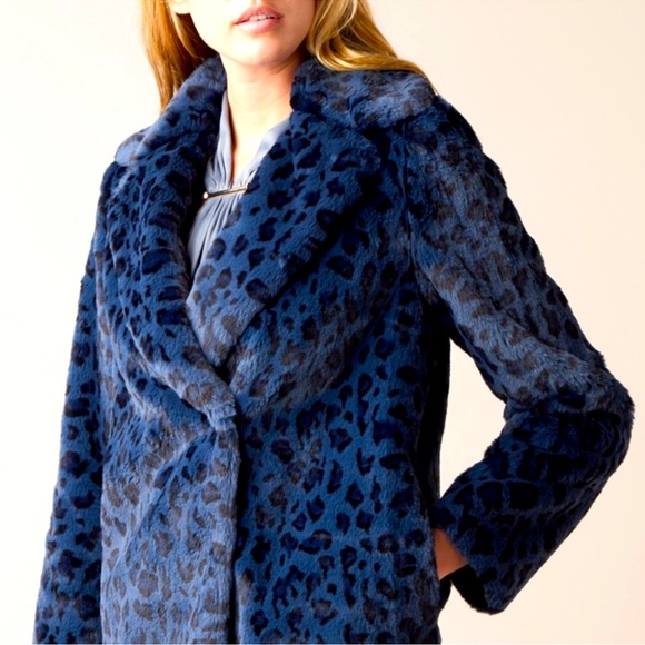 Ted Baker Zenaida Faux Fur Blue Coat - Picture 1 of 7